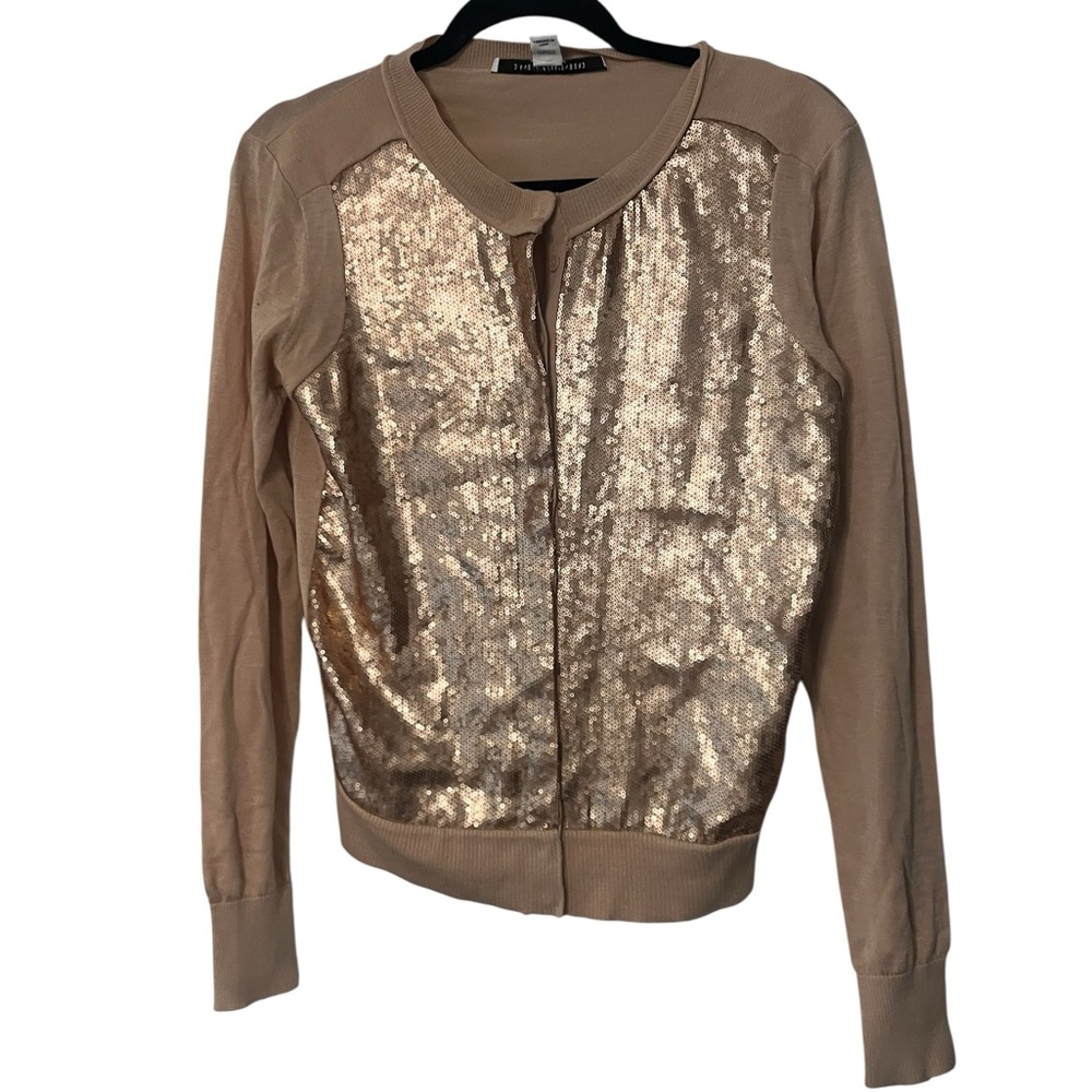 DVF Diane Von Furstenberg Sweater Womens Rose Gold Maryse Sequin Cardigan Silk